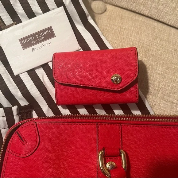henri bendel Red Leather Laptop Tote with Matching Card Case - Picture 2 of 5